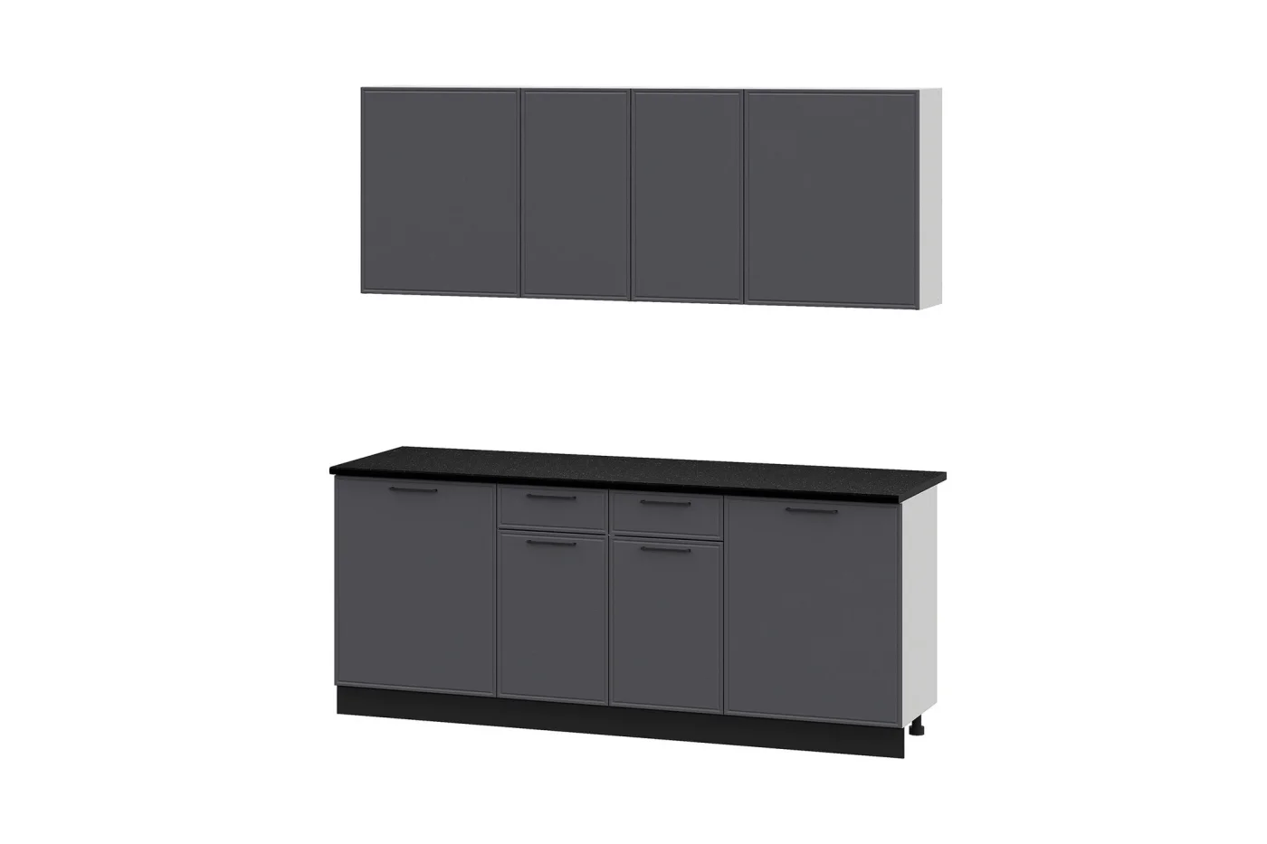 Кухонный гарнитур Нонтон Арнуво, 200 см, графит / черная столешница