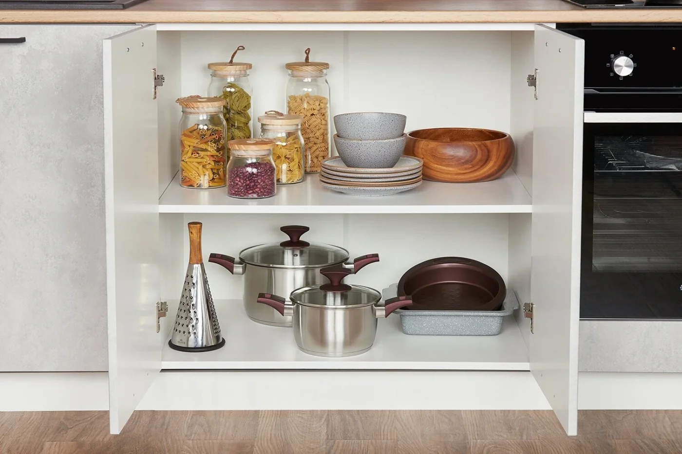 Кухонный гарнитур Hoff Сити 2,4 м, 240х210х60 см, цвет бетон светлый, белый